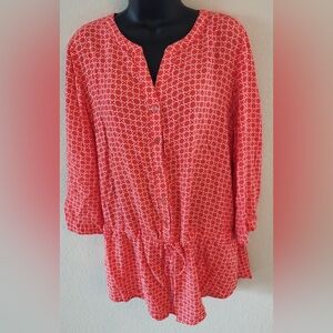 Croft & Barrow XL Orange V Neck Tunic 3/4 sleeves button down drawstring